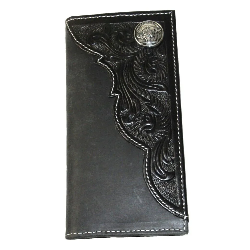 American Bison Men's Buffalo Nickel Concho Rodeo Black Leather Wallet NEW